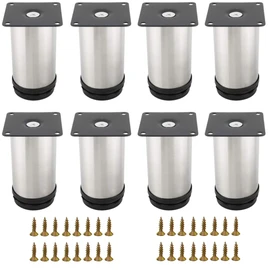 Eidoct 8 Pcs 80mm Adjustable Legs, Stainless Steel Heavy Duty Metal Furniture Feet with 32 Pcs Screws, Stainless Steel Adjustable Feet Kitchen Cupboard Sofa Beds Furniture Legs 3.2INCH