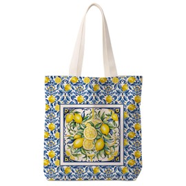 Italian Amalfi Coast Lemon Canvas Tote Bag, Lemon Themed Gifts