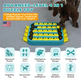 KADTC U.S. Brand & Design All in ONE -4 Difficult Levels of Challenge Extra-Large Size Advanced Dog Puzzle Toy for Small/Medium/Large Smart Dogs Hard Puzzles Toys Brain Mental Stimulation Games UV1