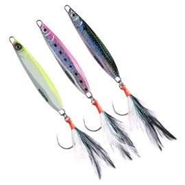BASSDASH STIX Casting Jig Lure Vertical Slow Jigging Lures Mustad Hooks 0.7oz 1.1oz 1.4oz 2.1oz 2.8oz 3.9oz for Saltwater Freshwater Kayak Boat Shore Fishing, 3-Pack (3-Pack (CFR), 110 grams (3.9 oz))