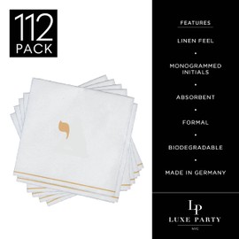 Luxe Party 112 Pack Hebrew Monogram Napkins| Hebrew Letters| Disposable| Premium Airlaid| Linen Feel| Decorative Table Setting| Cocktail Beverage Napkin | YUD | White and Gold