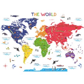 DECOWALL SG2-115 Large World Map Wall Sticker Wall Tattoo Removable Children's Sticker Art Bedroom Children's Room Living Room Home Decoration Educational Animal Playroom Bedroom