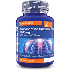 Zipvit Glucosamine Sulphate 2KCl 1000mg with Vitamin C, 180 Vegan Tablets, Supports Bones, Cartilage & Collagen, Reduces Tiredness & Fatigue, Joint Health Supplement, 6 Month Supply