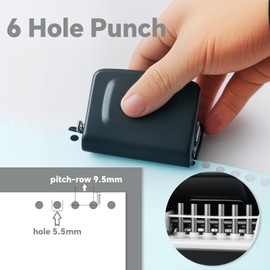 Spiral Binding Machine-Mini 6 Hole Puncher, DIY Creative Book Binder Machine for Planner, A4-30 Holes, A5-20 Holes, B5 26 Holes with 16 PCS 6-Hole Loose Leaf - Black
