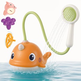 Xemy Baby Juguete de Ducha para Bebé con Forma de Ballena. Regadera Infantil. Juego Interactivo para el Baño (Naranja)