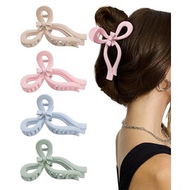 SHUNYUNG 4Pcs Plastic Strong Hold Elegant Bow Hair Claw Clip, Large Bow Claw Clip, Bow Hair Claw Clip, Elegant Large Bow Hair Clip, Stylish Large Hair Clip