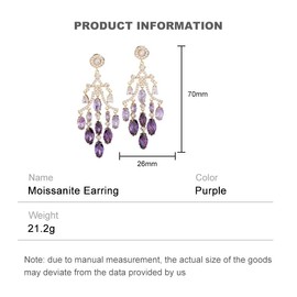 Delicate 18K Gold Moissanite Water Drop Tassel Earrings, Geometric Design Crystal Drop Earrings, Jewelry For Party And Bridal Weddings (Purple, 18K Gold)