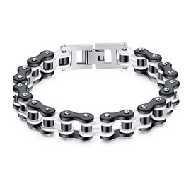 Iflytree Mens Stainless Steel Heavy and Study Link Chain Motorcycle Bike Chain Bracelet Two Tone Polished (Black & White)