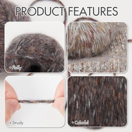 Pretty Jolly 4 Skeins Fluffy Air Yarn for Crocheting, Soft & Colorful, Wool-Acrylic Blend, 3 DK Light Worsted Weight Yarn for Knitting, Quality Tweed Wool Yarn (Total 200g/560m) (Dark Grey)