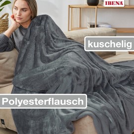 Ibena Olbia Cuddly Blanket 130 x 180 cm – Fluffy, Warm & Washable, Fleece Blanket Dark Grey Plain