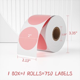 MFLABEL 2" 750 Labels Pink Circle Direct Thermal Stickers Labels Roll Compatible with Zebra, Rollo, MUNBYN, Self-Adhesive Round Direct Thermal Labels