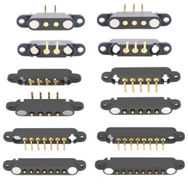 2 Pair Magnetic Bend Pogo Pin Connector with Location Hole, 2/3/4/5/7/8Pin 2A Pogopin Magnetic Connector Male+Female 2.54MM Through Holes Spring Loaded Connectors DC Charge Power Socket (4Pin)