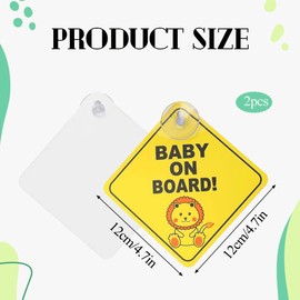 2PCS Baby on Board Sign for Car Warning Signs Kids Driving Safety Baby on Board Sticker Baby in Car Sticker with Reusable Durable Suction Cup for Car Window Decal