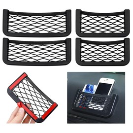 4 Pack Car Net Pocket, Car Storage String Bag Net Pocket, Car Seat Side Back Netting Pouch, for Phones, Cards(20 x9 cm)(Black)