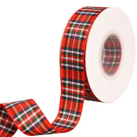 XNHIU 20 Yards x 15mm Tartan Ribbon Red Classic Royal Stewart Ribbon Christmas Ribbon Red Green Ribbon (15mm)