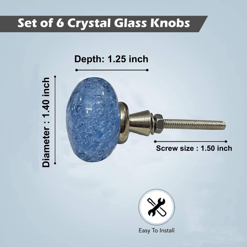 Perilla Home Set of 6 Crystal Knobs for Cabinet &