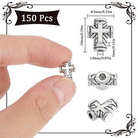 SUNNYCLUE 1 Box 150Pcs Silver Cross Beads Bulk Cross Bead Tibetan Antique Crucifix Spacer Small Alloy Metal Easter Rosary Bead for Jewelry Making DIY Crafting Necklace Bracelet Earring Women Beginners