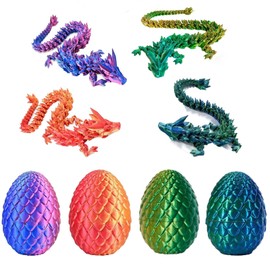 Printsilk 4PCS 3D Printed Dragon Egg, Articulated Crystal Animals Fidget Toy, Small 3D Printer Dinosaur Eggs Toy for Kids Boy Girls, Christmas Party Favors Stocking Stuffers (4-Piece-A)