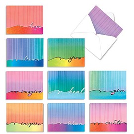 The Best Card Company - 10 Blank Heart Note Cards Boxed (4 x 5.12 Inch) - All Occasion Heartfelt Love Assortment - Love Lines M3322