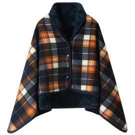 WINKEEY Women's Poncho, Winter Warm Cape, Knitted Cape Cardigan for Women, Wrap Open Front Cape, Winter Warm Blanket, Thick Fleece Blanket, Orange blue