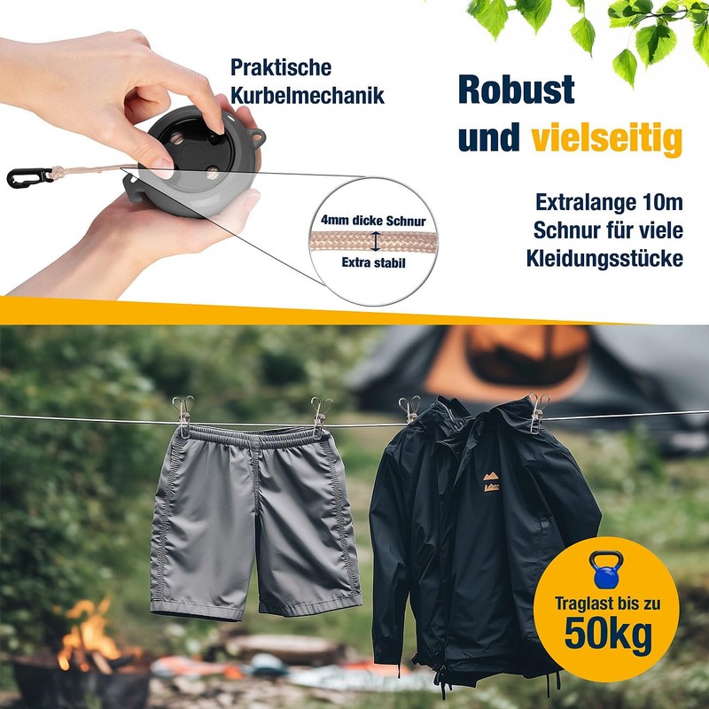 PEARL 10m Retractable Washing Line with Crank Handle + 20
