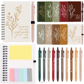 Kosiz 20 Sets Christian Journal Gifts Bulk Include Spiral Notebook with Bible Ballpoint Pen Aesthetics Boho Flowers Sign Religious Scripture Notepad for Church Pastor Sunday School (Bright Color)