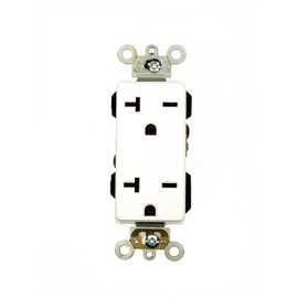 Leviton 20 Amp, 250 Volt, Decora Plus Duplex Receptacle, Straight Blade, Commercial Grade, Self Grounding, 16462-W, White