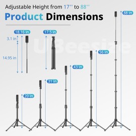 UBeesize 88’’ Flexible Phone Tripod with 14.95’’ Gooseneck, Remote and Phone Holder, Overhead Cell Phone Stand＆Selfie Stick for Video Recording, Compatible with iPhone Android Phone, Camera Black