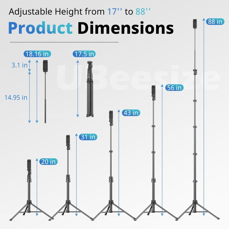 UBeesize 88’’ Flexible Phone Tripod with 14.95’’ Gooseneck, Remote and
