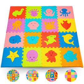 TOYVELT Foam Puzzle Floor Mat for Kids – 12x12 16 Tiles Interlocking Play Mat with Colors, Alphabet, ABC, – Educational Large Puzzle Foam Floor Tiles for Crawling, Exercise, Playroom, Play Area