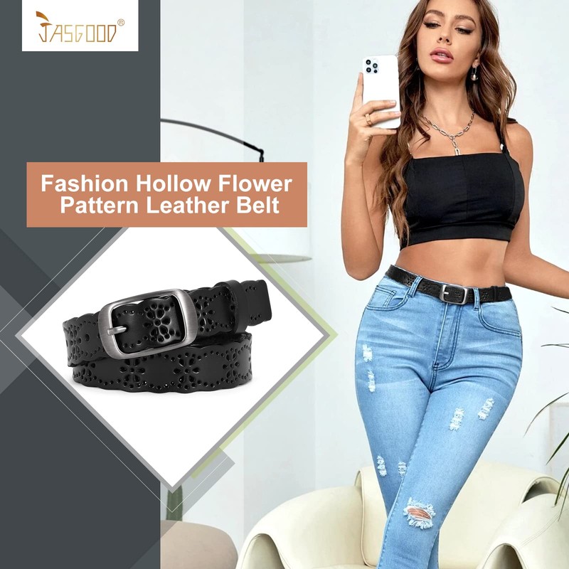 JASGOOD Womens Leather Belt Casual Ladies Belt for Jeans Pants