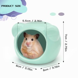 Andiker Ceramic Hamster House, Cute Animal Shape Hamster Cave Summer Cool Small Animal Hideout Habitat Decor for Dwarf Hamsters, Gerbils, Chinchilla, Golden Silk Bear (Green)