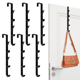 ZYNERY 6 Packs Over Door Hanger, 5-Hook Heavy Duty Metal Over Door Hooks, Black Coat Hanger for Bedroom Clothes Towel Hats Bags - Space Saving Design