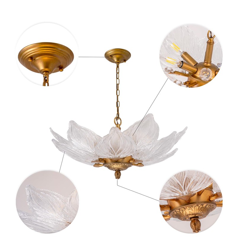 OFPSABAL Modern Leaf Chandelier, 6 Lights, 2-Tier Crystal Suspended Ceiling