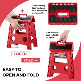 ACKO Folding Step Stool - 13" Height Premium Heavy Duty Foldable Stool for Kids and Adults, Kitchen Garden Bathroom Stepping Stool (1 Pack) Dot Red