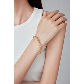 VQYSKO Gold Cable Bracelet fo Woman,18K Gold Plated Stainless Steel Bangle Bracelet for Women,Teens (Gold)