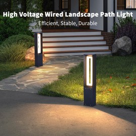 Landscape Path Light,32 Inches Outdoor Modern Pathway Walkway Lights High Voltage Wired Aluminum LED Bollard Lighting Waterproof Floor Lamp Landscape Lighting for Yard Lawn Driveway Garden Decoration