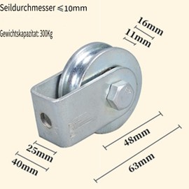 Roller Block, Single Roller Block, 300 kg, Loading Swivel Pulley, Swivel Hook, High-Performance Lifting Wheel for Loading Wire Ropes (Semi-Coated Bearing without Ring)