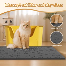 CAYYKEK Cat Litter Mat for Litter Box, Large 35" X 24" Silicone Cat Litter Trapping Mat, Waterproof & Non-Slip, Durable & Easy Clean, Grey