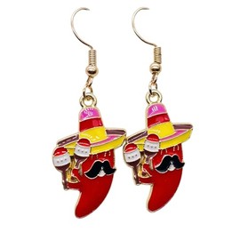 Pingyongchang Cute Cinco De Mayo Enamel Metal Dangle Earrings Colorful Pinatas Sombrero Fiesta Hat Guitar Horse Cactus Chili Pepper Earrings for Women Mexican Holiday Jewelry Gift-Style C