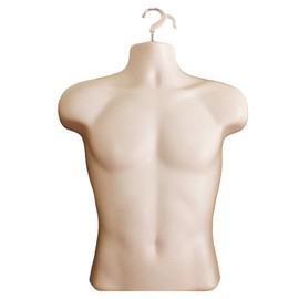 DisplayTown Male Mannequin Torso Hollow Back Body Stackable Dress Form with Hanging Hooks for Tshirt Display, Countertop, Craft Shows, Photos and Design, S-M Clothing Size (Flesh, Set of 2)