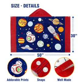 growell Kids Hooded Bath Towel-Soft Thick 100% Cotton Hooded Beach Towel for Kids 3-10 Years,Absorbent Fast-Drying Cute Toddler Bath & Swim Towel for Boys & Girls 30"x50"(Space Navy)