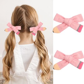 Back to School Hair Bows Clips The Hand Painted Pink Pencil Bows Clips Hairgrips for First Day of School Kindergarten 1st 2nd 3rd 4th 5th Grade Students Hair Accessories