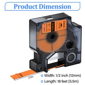 USUPERINK 4 Pack 1/2'' 12mm x 18 feet 5.5m IND Wires Cables Labeling Compatible for Dymo 18435 Black on Orange Industrial Permanent Vinyl Label Tape use in Rhino 3000 4200 5200 5000 6000 Label Maker
