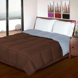 Superior Brushed Microfiber Comforter, Down Alternative Bedding, Medium Weight, Bed Cover, Plush Duvet Insert, Oversized Blanket, Box Quilt, Reversible Comforter, Twin/Twin XL, Chocolate/Sky Blue