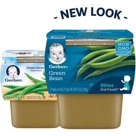Gerber 2nd Food Baby Food Green Bean Puree, Natural & Non-GMO, 8 Ounce, 2 Count (Pack of 8)