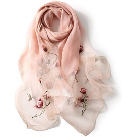 Liebendo Large Silk Embroidery Stole Flower Pattern, Women's, UV Protection, Summer Cooling Countermeasures, Fall Protection, Cold Protection, Anti-pilling, Present, Gift, Skin-friendly, Moisture