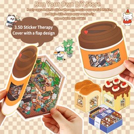 WSSJHYY 3.5D Sticker Scene 4 Sets of DIY Bakery Sticker Therapy for Adults Stress Relief Pass The Time, Make Your Own Shop Scenes Stickers for Kids Cute Cartoon Animal