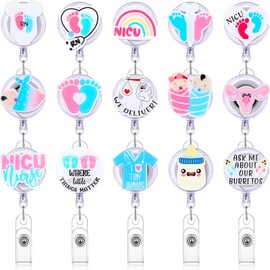 Yexiya 15 Carretes de Insignias de Mano de Obra y Entrega Carrete de Insignia de Enfermera de Acrílico NICU Soporte de Insignia Retráctil de Pies de Bebé con Clip Carrete de Insignia Lindo Divertido
