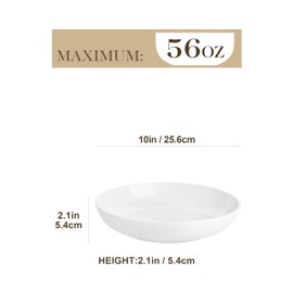 MALACASA 10" Large Pasta Bowls, 56 OZ White Salad Bowls, Ceramic Serving Bowl Set of 4, Wide and Shallow Bowls Set, Microwave and Dishwasher Safe, Series Regular